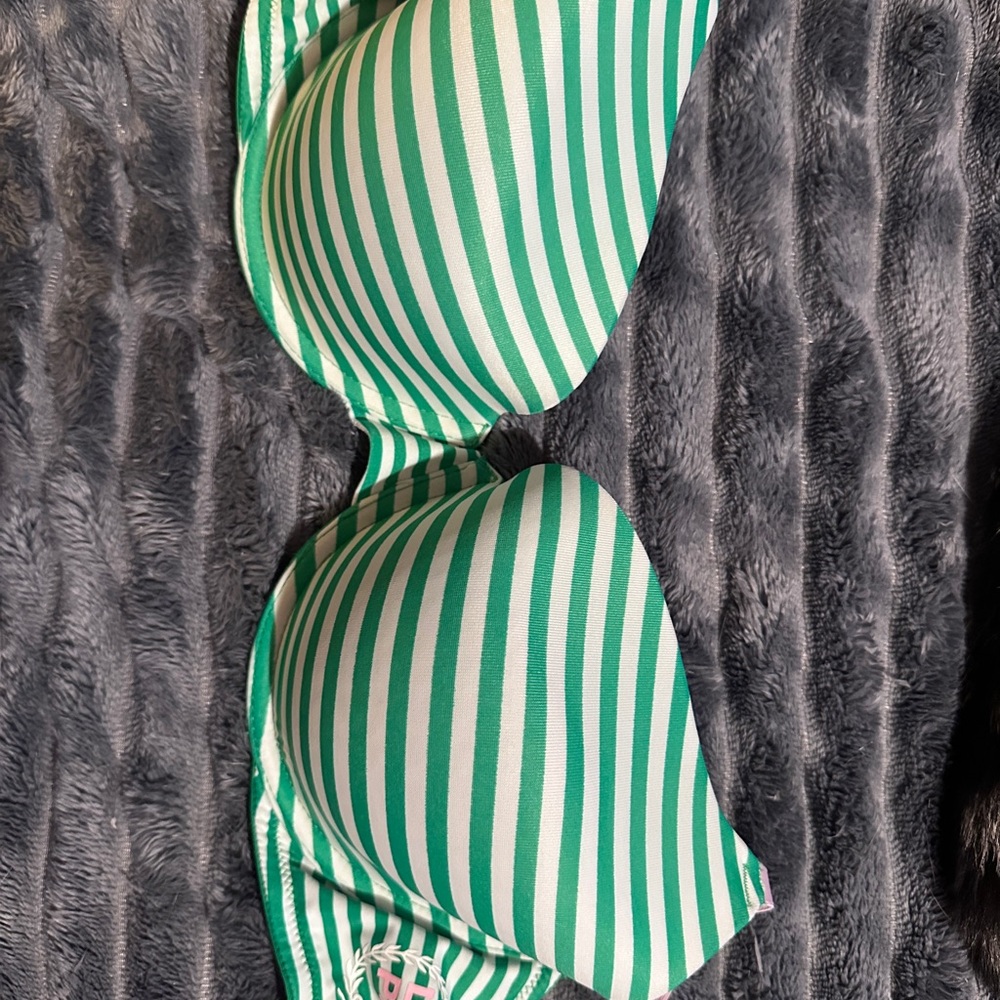 Victoria Secret PINK - Green and White Striped Bra